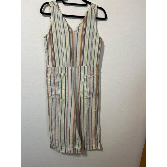 Beach Lunch Lounge Linen Blend Romper Sz SP Striped Romper With Pockets - Picture 1 of 7